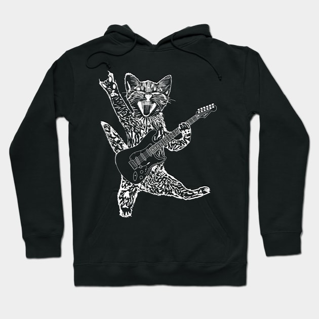 Cat Feline rock star gato playing an electric guitar rock and roll cat Hoodie by BrederWorks